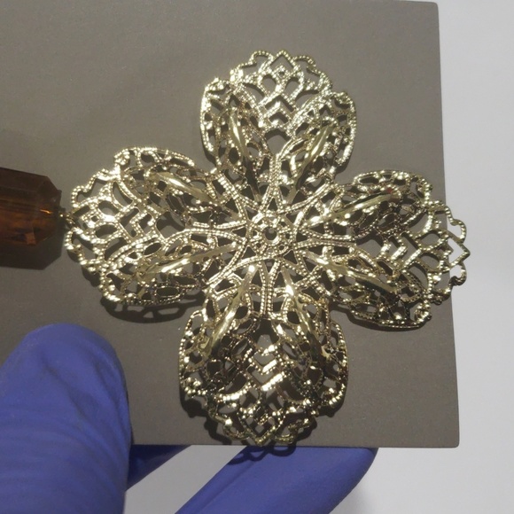 Brown Cord Gold color Floral Shape Beaded Pendant Necklace - Women's Jewelry - Picture 7 of 7